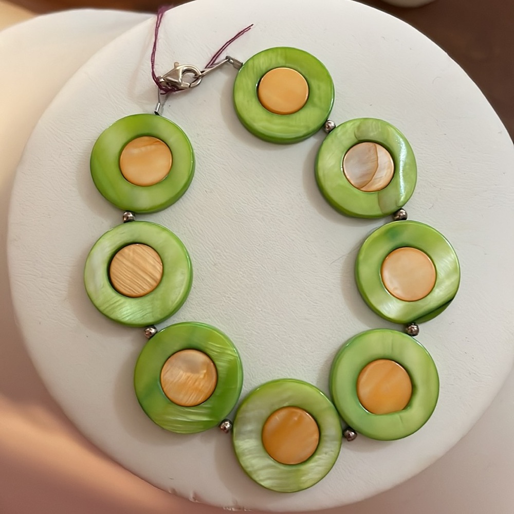 Green and orange mother of pearl bracelet